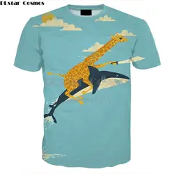 PLstar Cosmos Прямая доставка 2018 летняя модная мужская и женская футболка с изображением жирафа и акулы, повседневная крутая футболка с 3D принтом
