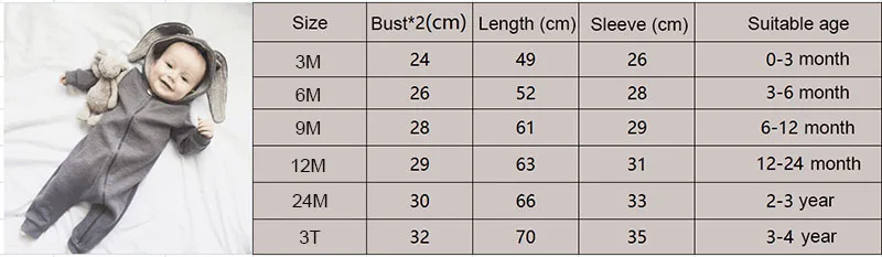 Милая осенне-зимняя одежда для новорожденных девочек и мальчиков; хлопковый комбинезон с длинными рукавами; комбинезон с заячьими ушками; цельнокроеный комбинезон