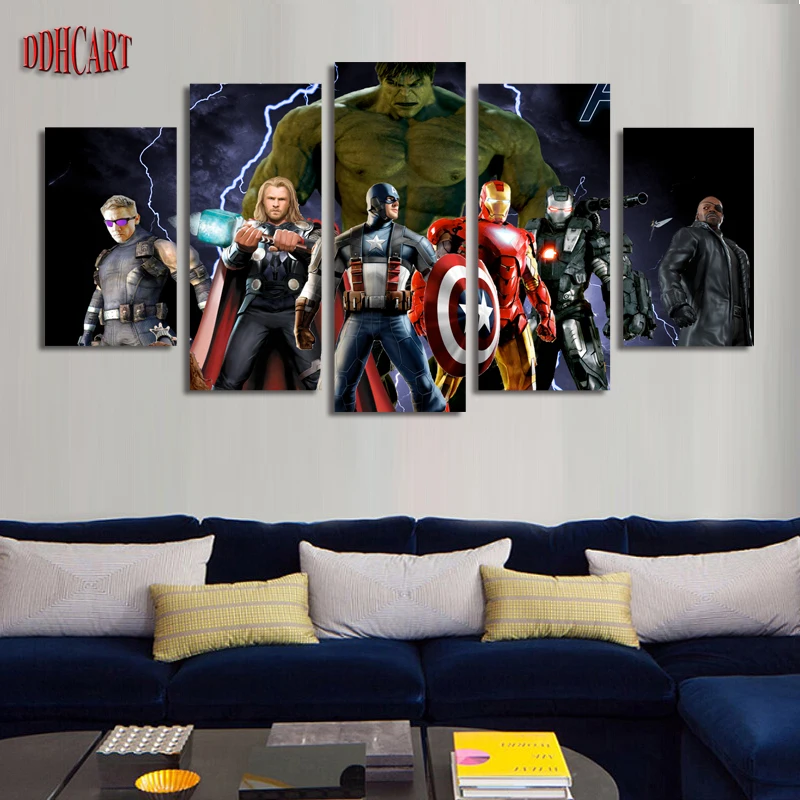 5 Piece The Avengers Movie Picture Painting on Canvas for Wall Art Home