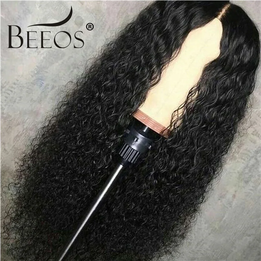 BEEOS глубокий прощание вьющиеся волосы человека 13*6 Синтетические волосы на кружеве парики Черный Для женщин с ребенком волос Remy бразильский