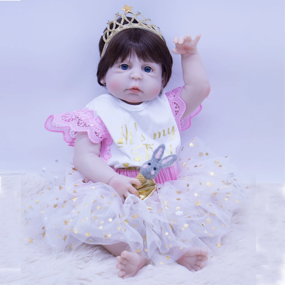 

23 Inch Reborn Baby Girl Doll Full Silicone Body 57 cm Lifelike Baby Toy For Sale Kids Birthday Gift fashion Presente bath toy