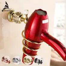 Cristal en laiton Salle De Bains Étagère Murale Mur-monté Sèche-Cheveux Rack Sèche-Cheveux De Stockage Titulaire de Soutien Spirale Se Titulaire HK-36