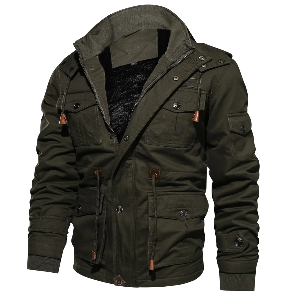 Прямая, Мужская армейская Военная летная куртка, куртка-бомбер, хлопок, 4XL, пальто, тактическая куртка на молнии, мех, повседневная одежда - Цвет: Армейский зеленый