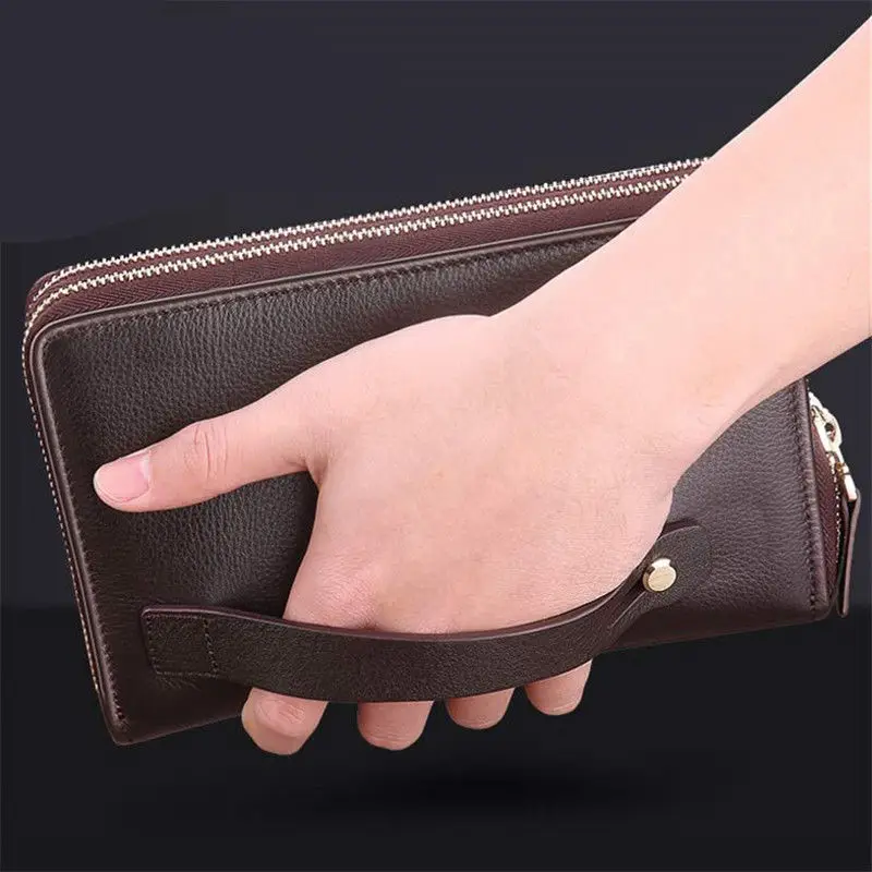 Модный мужской деловой кошелек-клатч из искусственной кожи на запястье, органайзер для карт и мобильного телефона, сумочка на молнии