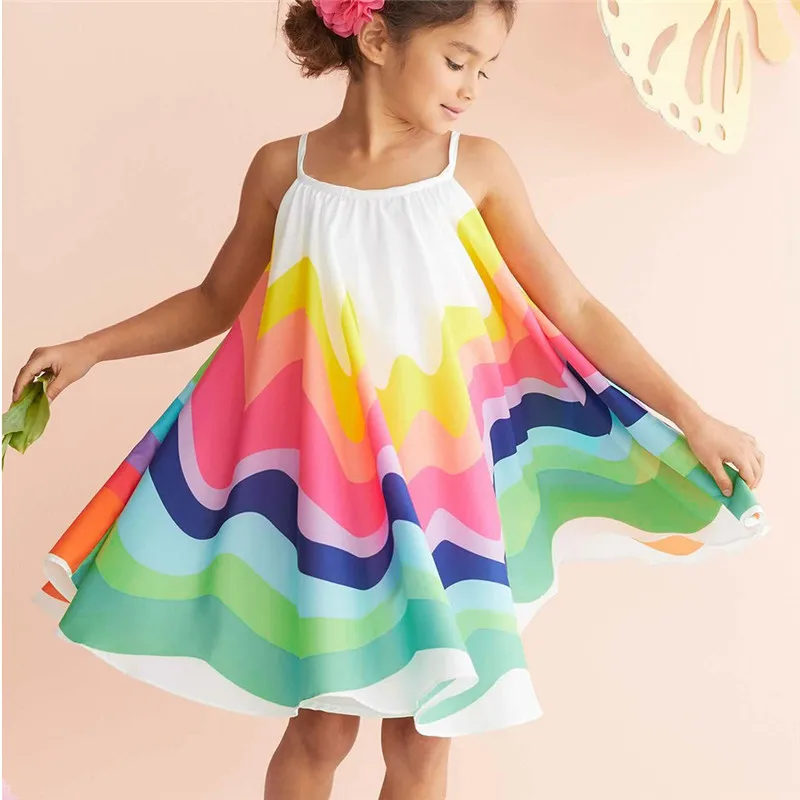 Telotuny/детская одежда, летнее платье принцессы, платье без рукавов с радужным принтом для маленьких девочек, платье-жилет, одежда, Apr29