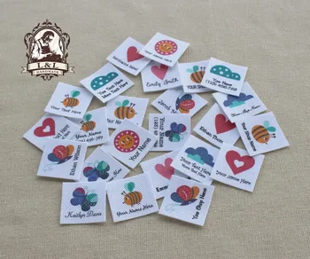 

96 Custom logo labels,children's clothing tags, Name Tags, white organic cotton labels, Nature and love, free post ship