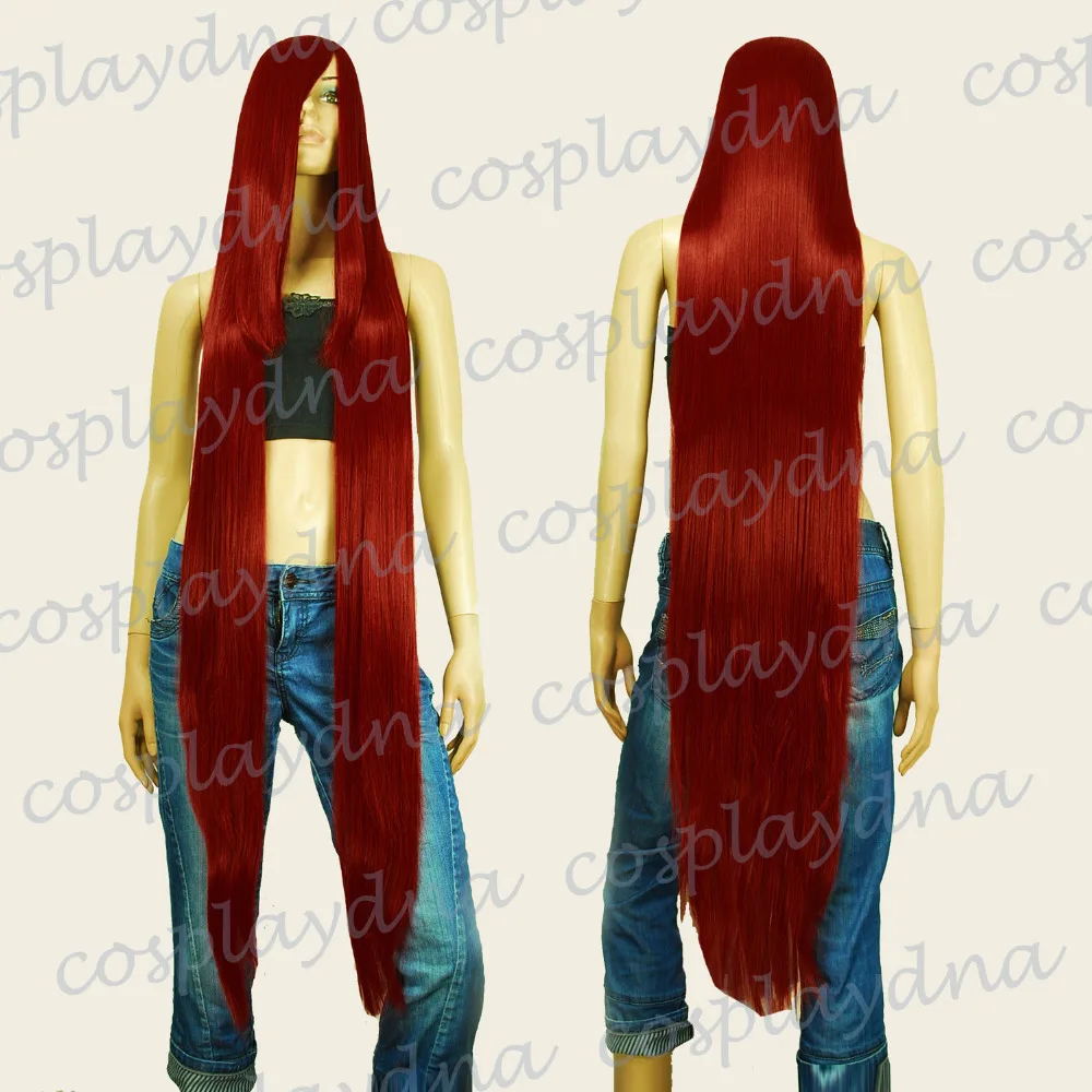 50 inch Heat Styable Wigs Extra long Bang Dark Red Cosplay TLD483 on