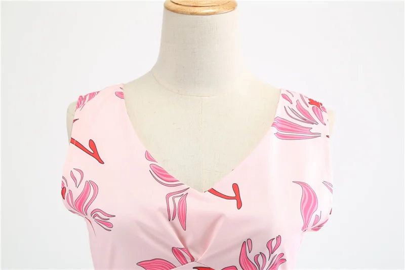 Kostlich 2018 New Arrival Women Big Swing Dress V-Neck Floral Print Dresses Summer Hepburn Vintage Dress Plus Size S-2XL  (6)