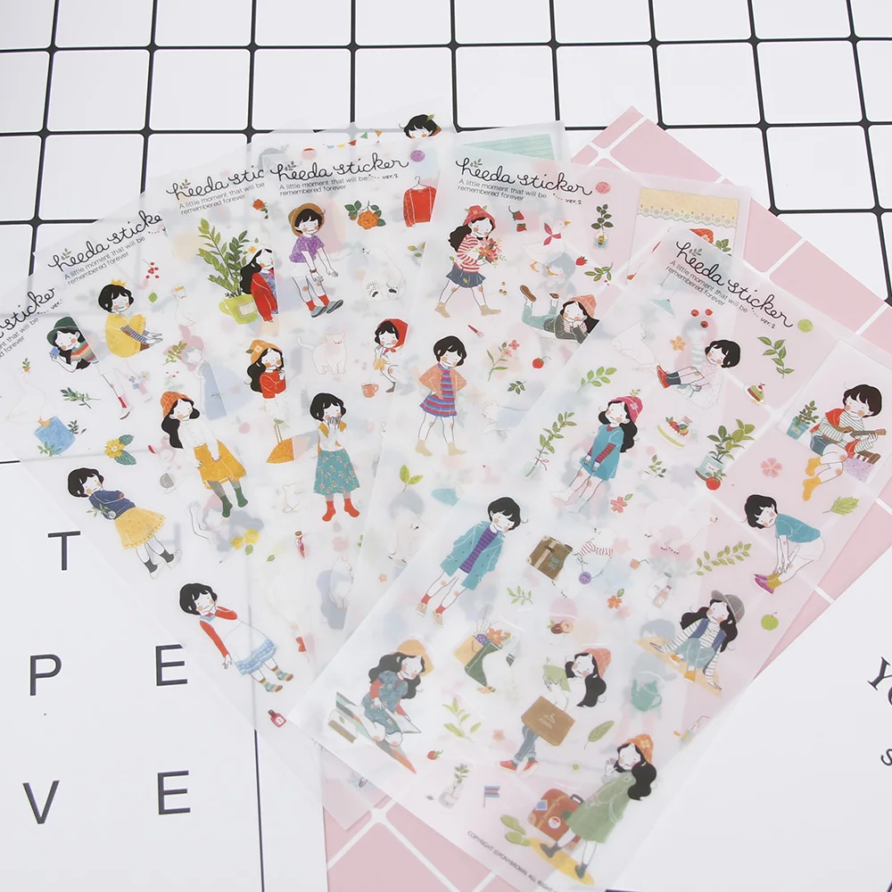 6 Sheets Sweet Girls Diary PVC Sticker Cute Kawaii Sticky Notes Planner