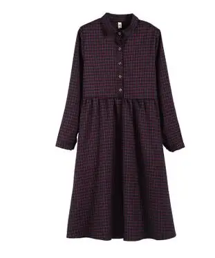 High Waist Plaid Maternity Clothes 2019 Spring Autumn Turn-down Collar Literary Long Pregnancy Dress for Pregnant Women QL6925