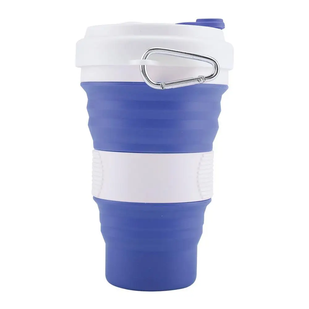 550 мл хранение, силикон 5 цветов портативная силиконовая телескопическая Питьевая Складная кофейная чашка Складная силиканая чашка с крышками путешествия - Цвет: blue
