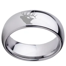 8mm hombres Llanura Dome Pulido Anillo de la Venda de Boda De Tungsteno Grabado Cuernos de Alce Fuera de Regalo de Navidad Tamaño 7-13