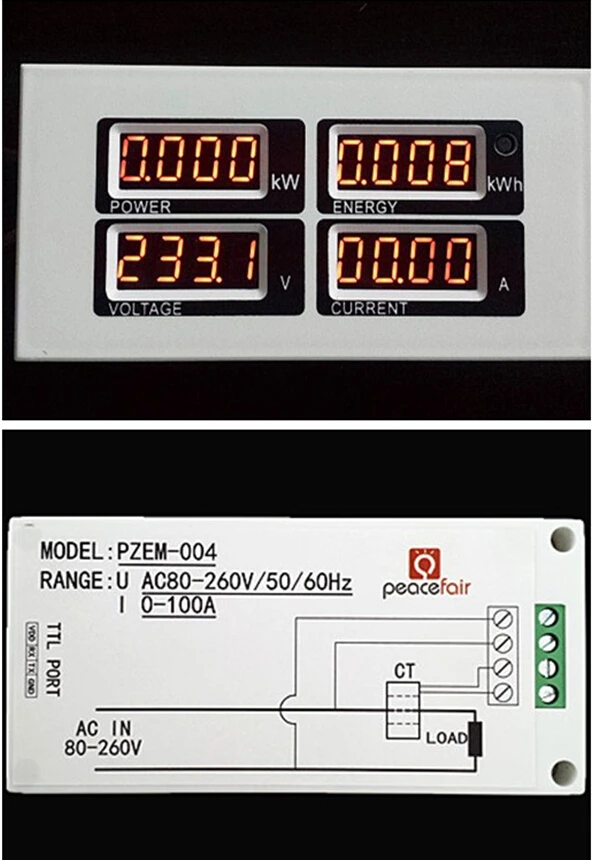 

100A AC 80~260V Digital Power Meter Monitor Voltage KWh Watt Voltmeter Ammeter