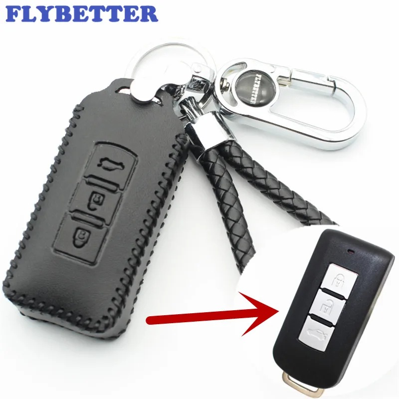Чехол для смарт ключей flybeat из натуральной кожи с 3 кнопками Mitsubishi Outlander/Lancer /Pajero Sport /ASX автомобильный Стайлинг
