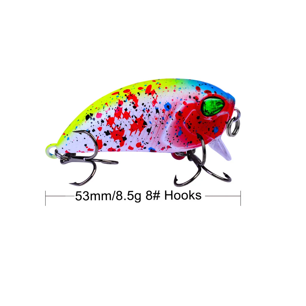 

5.3cm 8.5g Tiny Crankbait Variant Colors 0.3-1.2 Meter #8 Treble Hooks Carp Fishing Wide Wobble Fishing Lure