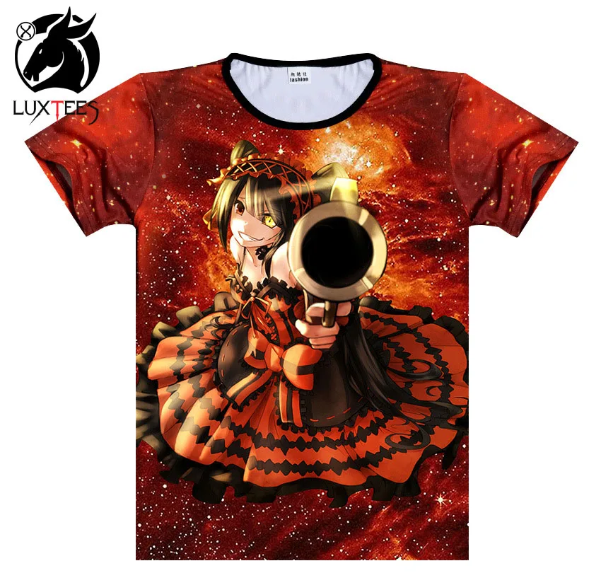 Anime Date A Live T shirt 3D For Men And Women Tokisaki Kurumi Yoshino Cosplay T-shirts Costumes Summer Clothing Luxtees | Мужская