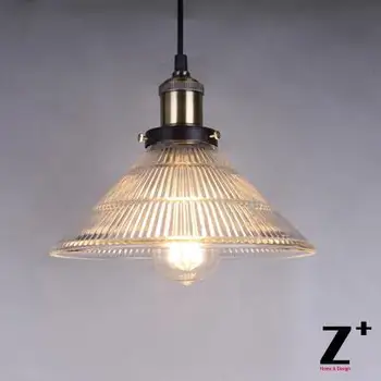 

American Style Vintage Pendant Light Industrial Lamp loft 20TH C. FACTORY FILAMENT RIBBED GLASS SINGLE PENDANT