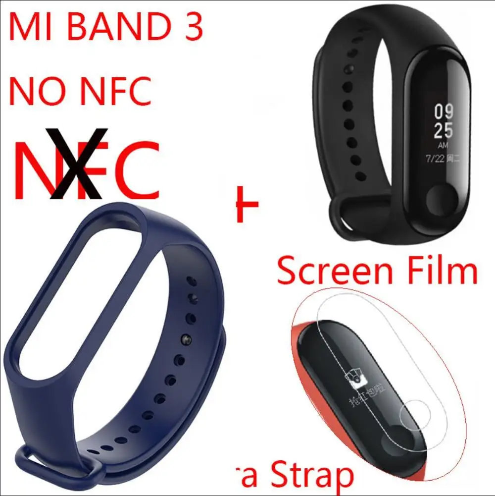 Руссина английское меню Xiaomi mi Band 3 mi Fit 3 фитнес-браслет трекер NFC 5ATM сенсорный экран для сердечного ритма монитор смарт-браслет - Цвет: band 3 NO NFC