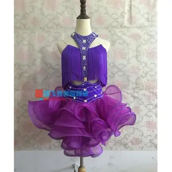 

Girls latin dance costumes senior spandex tassel sleeveless latin dance dress for girls' latin dance exercise XXS-3XL