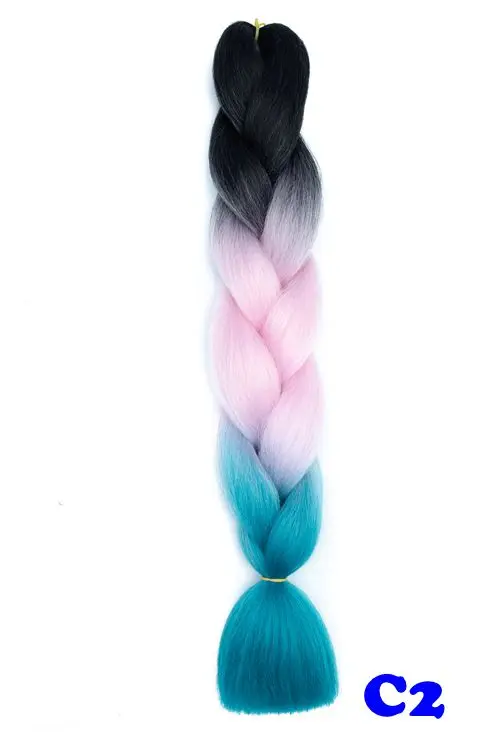 Luxury 24" 60cm Ombre Synthetic Crochet Hair Extensions Jumbo Braids Hairstyles Pink Red Blue Braiding Hair - Цвет: M1b/синий