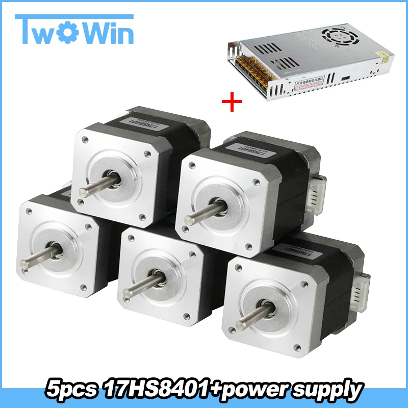 

5pcs 17HS8401 4-lead Nema17 Stepper Motor + 1pcs 12v 30a 110/220V Dc Universal Regulated Switching Power Supply 360W