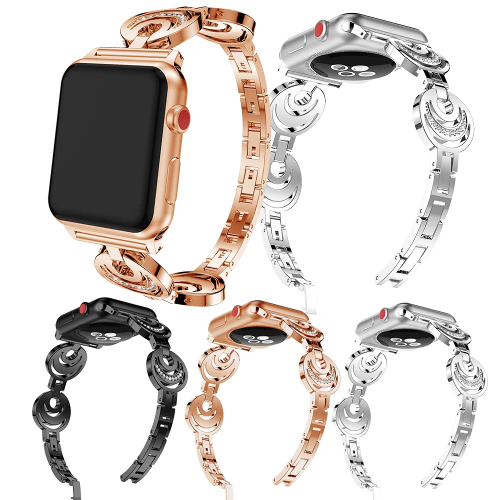 

SIAKI Stainless Steel Watch Band For Apple Watch 38mm/42mm Diamond Smart Watch Straps Band for iWatch Series 3 2 1 Wristband