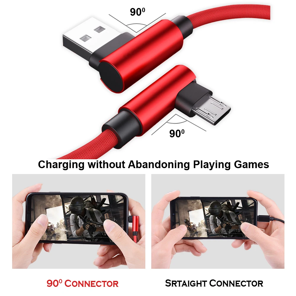 المصغّر usb كابل 2 حزمة 90 درجة للجوال الهاتف samgsung xiaomi MP3 MP4 XBOX كاميرا 5v2. 4a البيانات مزامنة الروبوت شاحن
