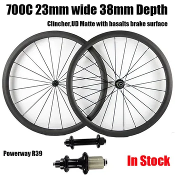 

Catazer Full Carbon 700C 23mm 38mm Road Bike Clincher Wheelset with Powerway R39 Hub Basalt V brake Surface In Stock