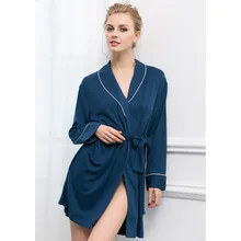 Сексуальный женский банный халат, весна-осень, ночная рубашка с глубоким v-образным вырезом, цельная пижама с длинными рукавами для девочек, модный однотонный ночной халат