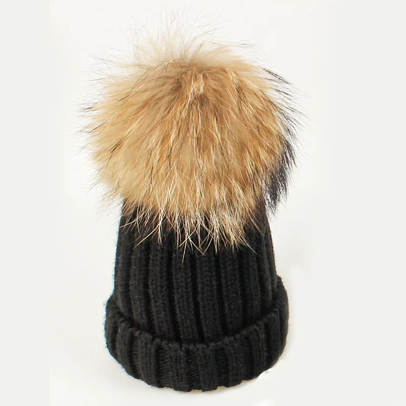URDIAMOND, новинка, комплект из 2 предметов, зимняя шапка, шарф для девочек, шапка с натуральным лисьим мехом, помпоны, детские шапки, вязаная зимняя шапка - Цвет: E
