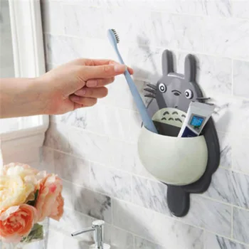 

1Pcs Toothbrush Wall Mount Holder Cute Totoro Sucker Suction Bathroom Organizer Family Tools Accessories Bathroom Sets
