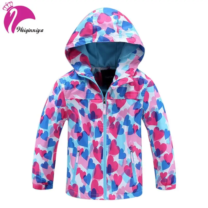 

weiqinniya Girls Jackets 2018 Kids Windbreaker For Girl Love Print Hooded Double-Deck Waterproof Windproof Jackets Girls Clothes
