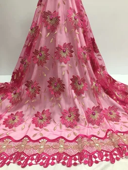 

High Quality African Lace Fabrics 2019 French Net Lace Fabric Rhinestones Beads Embroidered Tulle Mesh Lace for wedding dress