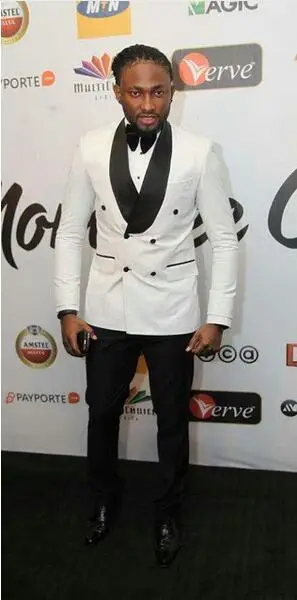 Men Suits Shawl Collar Double Breasted 2 Pieces Groom Tuxedo Evening Party Prom Suit Ivory Suit Black Pants(Jacket+Pants+Bow Tie