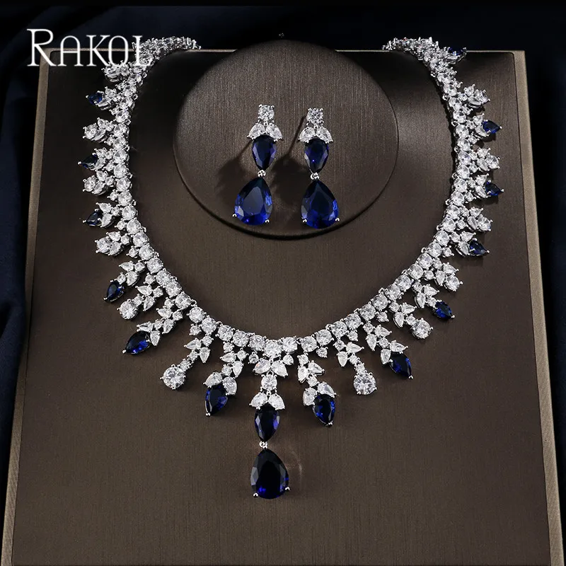 

RAKOL Luxury Clear Water Drop Cubic Zirconia Leaf Bridal Wedding Jewelry Set for Elegant Women Dinner Dress Fashion Bijoux Femme