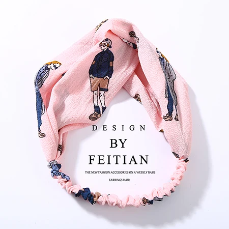 4675 pink figure Топ бантик Тюрбан повязка Цветочная эластичная повязка на голову обруч для волос в полоску аксессуары для волос для женщин и девочек скрученная завязанная повязка на голову - Цвет: 4675 pink figure