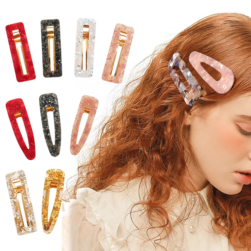 

2019 New Women Girls Acrylic Hollow Waterdrop Rectangle Hair Clips Sequins Hairpins Barrettes Headband Hair Accessories