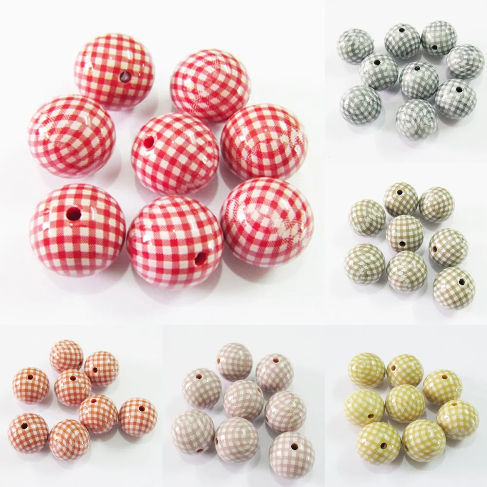 

Newest! Wholesale 20mm 100pcs/bag Acrylic Printed Chequer &Plated Clear UV Beads For Chunky Kids Necklace