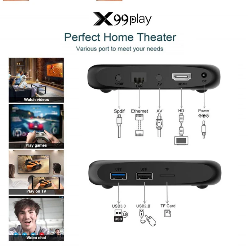 X99 Play RK3318 Android 9.0 TV Box 4GB DDR3 RAM 64GB ROM EMMC 5G Dual WiFi 4K H.265 VP9 USB 3.0 Smart TV Box