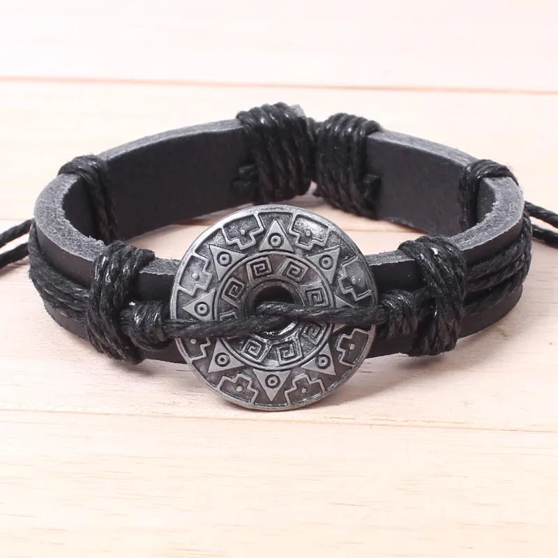 

1pcs Fashion Viking Symbol Flower Rope Leather Bracelet Adjustable Laced Up Nordic Rune Amulet Jewelry For Women Men Punk Gift