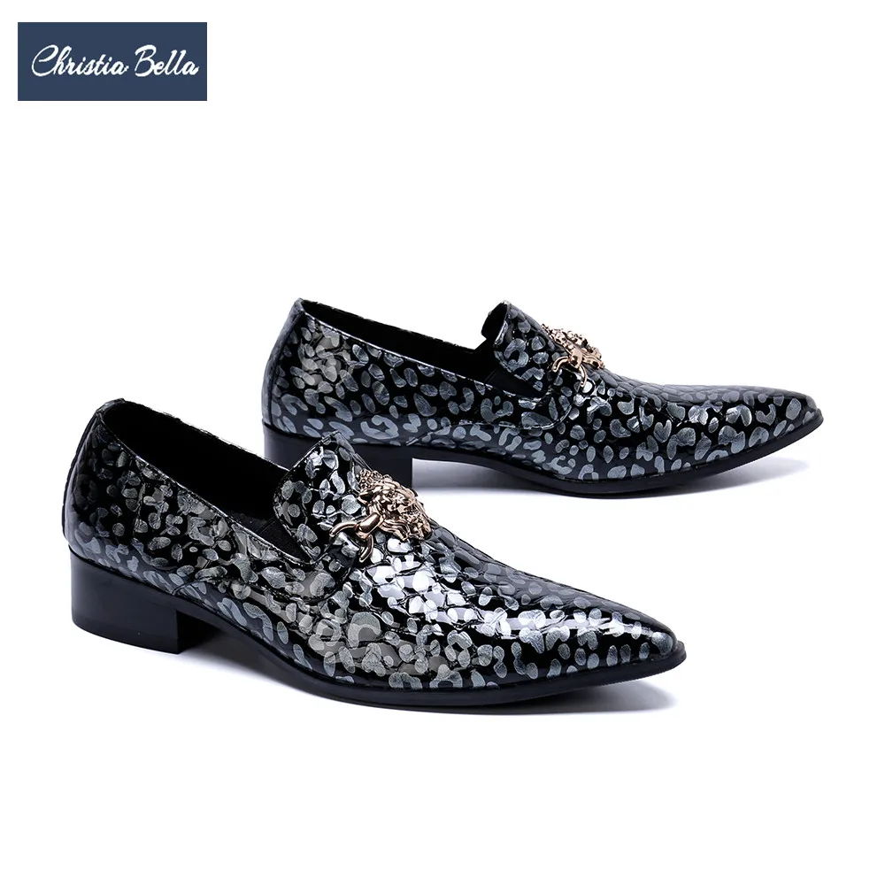 

Christia Bella New Business Men Dress Shoes Party Genuine Leather Formal Shoes Plus Size Italian Print Pointed Toe Brogue Shoes