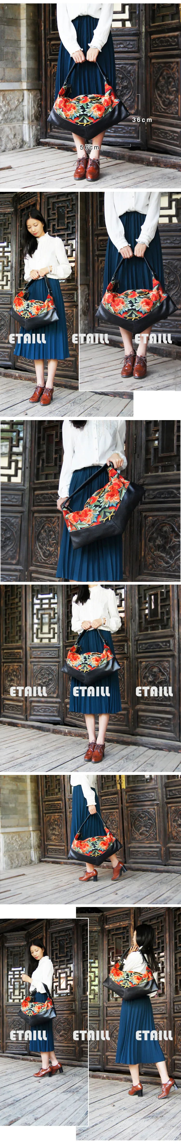 Национальный этнический Бохо Тайский Вышивка кожаные сумки женские брендовые Роскошные логотипы вышитые Хобо сумки с цветочным дизайном Sac a Dos Femme