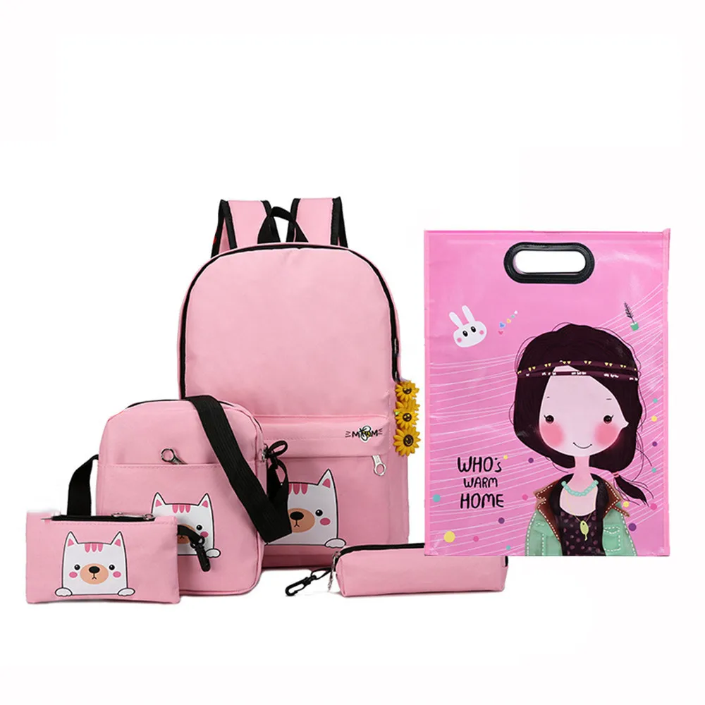 

Cartoon Women backpack Canvas 4Pcs/set School Backpacks College Schoolbag for Teenager Girl Rucksack Moclila Shoulder Bags