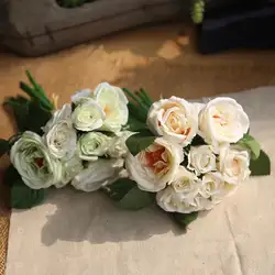 1 шт Искусственные цветы Ranunculus Свадебный букет оставляет поддельные завод домой отель Таблица DIY Свадебная вечеринка события Декор шелк
