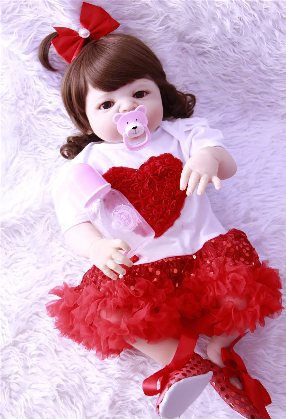 Горячая пупсик реалистичный приклеенный парик Bebes Reborn кукла 22 дюймов полный силиконовый винил детская игрушка для девочек рождественские подарки