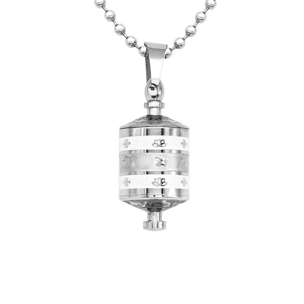 Retro Buddhist Om Mani Padme Hum Prayer Mantra Openable Wheel Bottle Keepsake Necklace Jewelry