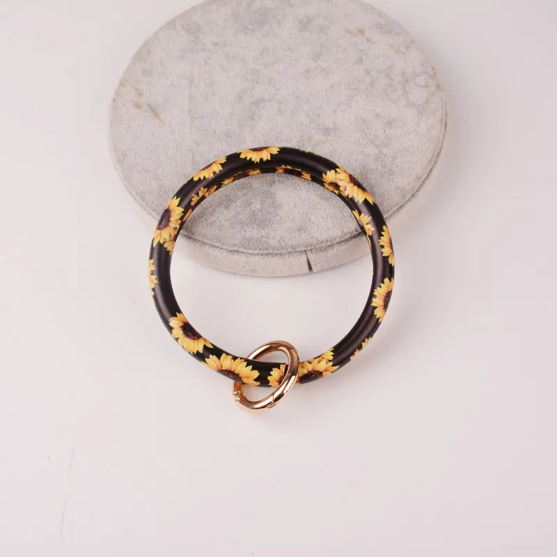Модное ретро большое круглое кожаное наручное украшение кольцо для ключей преувеличенный Многоцветный Сплав леопардовые Цветы брелок для ключей в стиле унисекс ювелирные изделия Bijoux