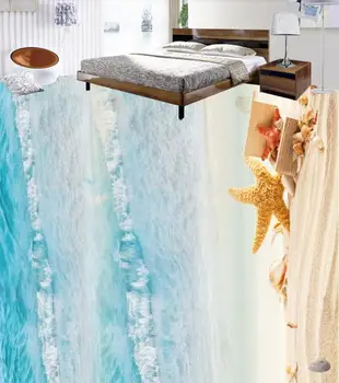 

2018 3d floor Beach sea water photo wall mural 3d floor painting Room decoration advanced