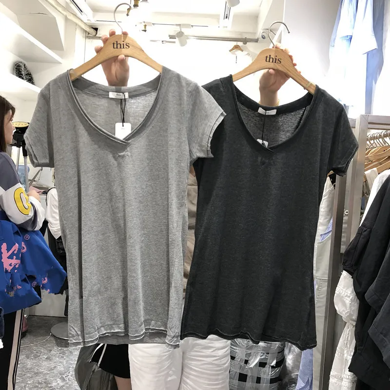 Women's-Basic-V-neck-T-Shirt-Cotton-Plain-Short-Sleeves-Summer-Tee-Shirt-Casual-Female-White-Tunic-Tops (2)