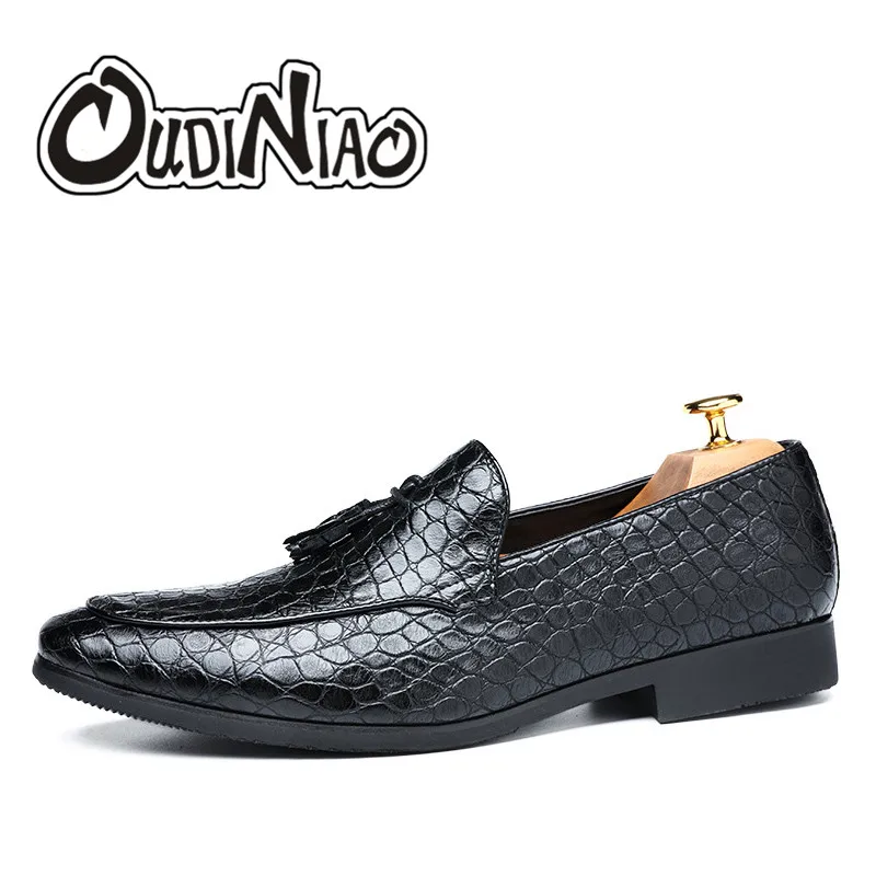 OUDINIAO Men's Shoes Vintage Casual Large Sizes Tassel Mens Design For Men Pointed Toe Loafers Alligator | Обувь